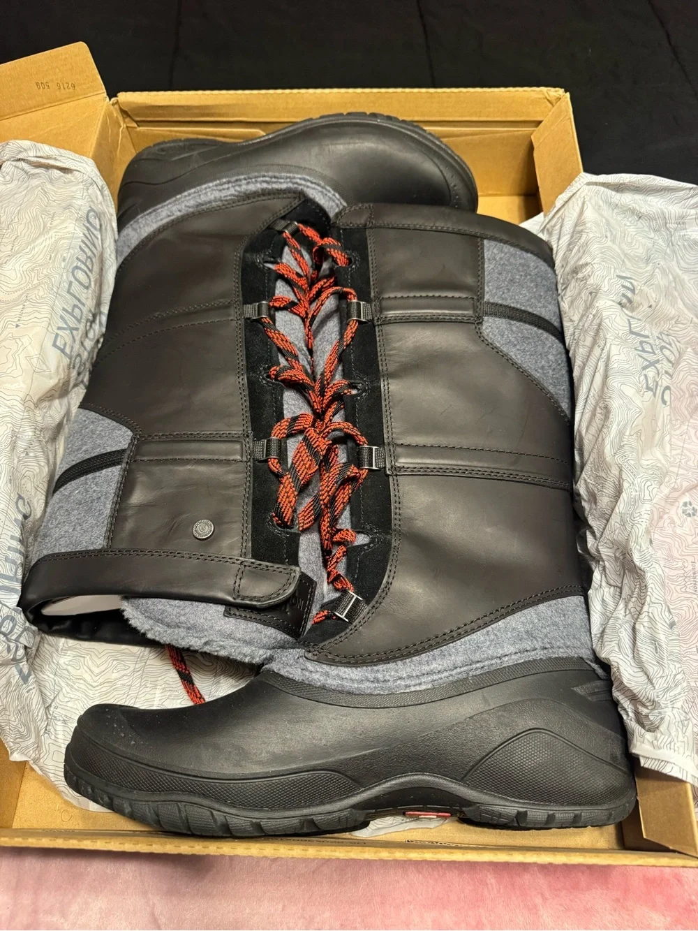 The North Face Women's Black and Gray Winter Lace-Up Boots with Red Accents